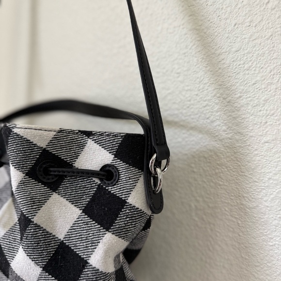 Talbots Black and Gray Buffalo Plaid Drawstring Bucket Crossbody Bag - Picture 7 of 12